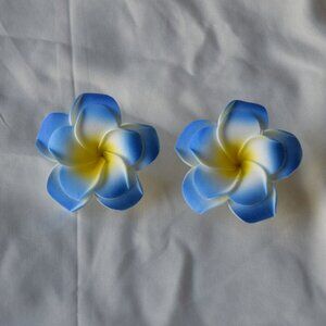 Plumeria Frangipani Foam Flowers with Alligator Clips Set Blue White Yellow